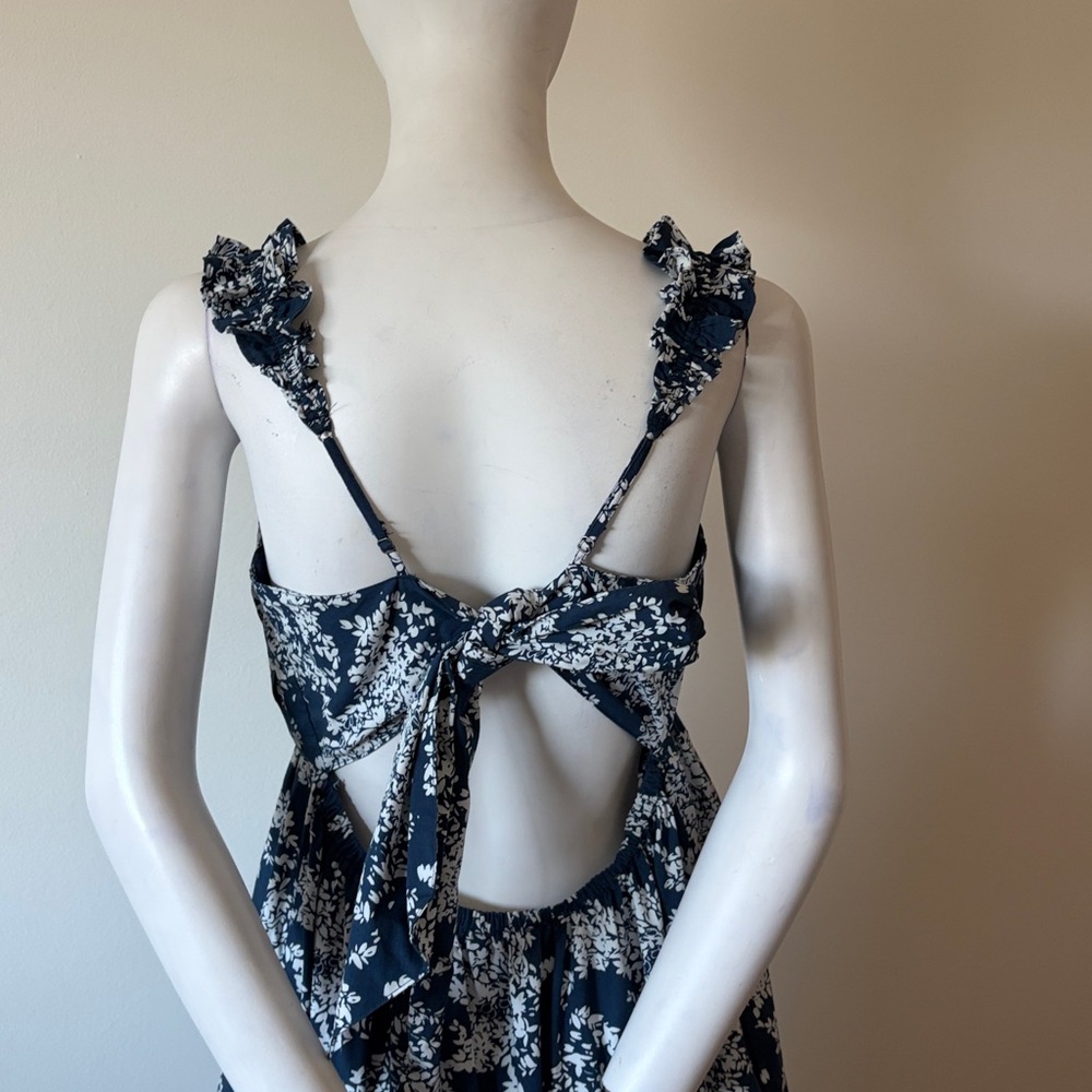 Abercrombie & Fitch Floral Blue and White Bow Maxi boho Dress Size  LT - Picture 6 of 11